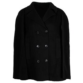 Theory Double-Breasted Cape Coat in Black Wool Black