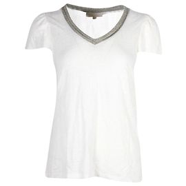 Camiseta con cuello en V y adornos de algodón blanco Maje Tellor Blanco