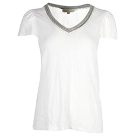 Maje-Maje Tellor Embellished V-neck T-shirt in White Cotton-White