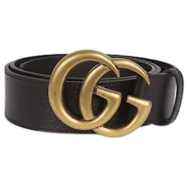 Gucci-Cintura in pelle marrone con fibbia GG oversize-Marrone