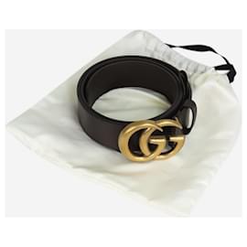 Gucci-Brown leather belt with oversized GG buckle-Brown