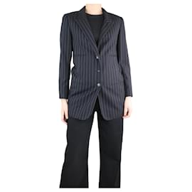 Chanel-Black pinstriped wool long blazer - size UK 10-Black