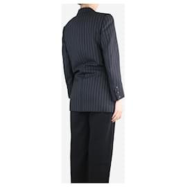 Chanel-Black pinstriped wool long blazer - size UK 10-Black