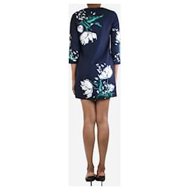 Erdem-Navy silk floral print dress - size UK 6-Blue