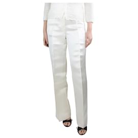 The row-Cream silk wide-leg trousers - size UK 10-Cream