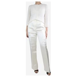The row-Cream silk wide-leg trousers - size UK 10-Cream