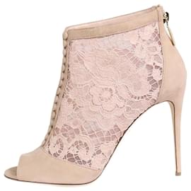 Dolce & Gabbana-Stivaletti open-toe in camoscio e pizzo rosa chiaro - taglia EU 37-Rosa
