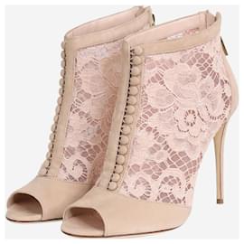 Dolce & Gabbana-Light pink suede and lace open-toe booties - size EU 37-Pink