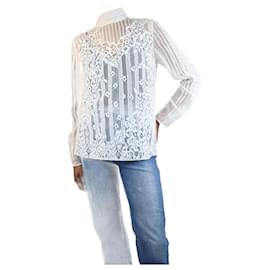 Valentino-White lace high-neck blouse - size UK 12-White