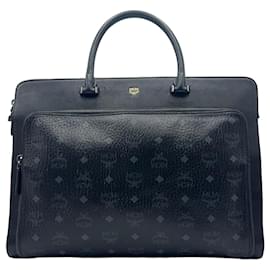 MCM-MCM Business Bag Messenger Laptop Bag Black Top Handle Bag Logo Print-Black