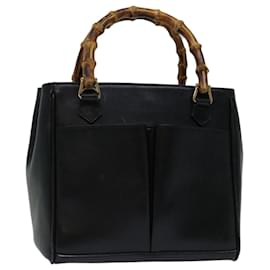 Gucci-GUCCI Bamboo Hand Bag Leather Black 000 122 0316 auth 68517-Black