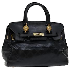 Versace-VERSACE Hand Bag Enamel Black Auth bs12608-Black