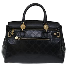 Versace-VERSACE Hand Bag Enamel Black Auth bs12608-Black
