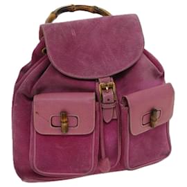Gucci-GUCCI Bamboo Backpack Suede Pink 003 2058 auth 67823-Pink