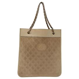 Chanel-Bolsa de mão com corrente CHANEL pele de cordeiro bege CC Auth bs12542-Bege