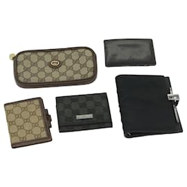 Gucci-GUCCI GG Canvas Day Planner Cover Pouch Card Case 5Set Beige Black Auth bs12991-Black,Beige