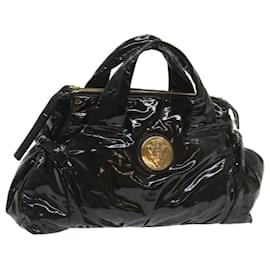 Gucci-GUCCI Hand Bag Patent leather Black 197020 Auth bs12891-Black