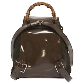 Gucci-GUCCI Bamboo Backpack Nylon Enamel Brown 003 2058 0030 5 auth 68035-Brown
