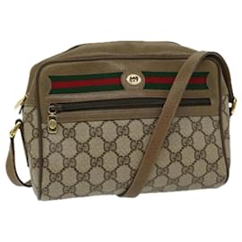 Gucci-GUCCI GG Supreme Web Sherry Line Shoulder Bag Beige Red 56 02 087 Auth th4696-Red,Beige