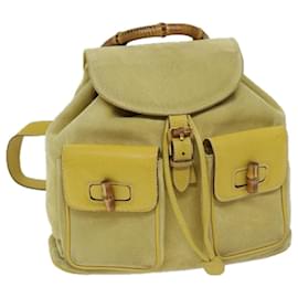 Gucci-GUCCI Bamboo Backpack Suede Leather Yellow 003 2058 0016 auth 67684-Yellow