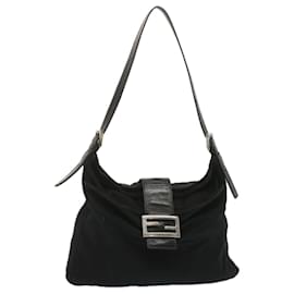 Fendi-FENDI Mamma Baguette Shoulder Bag Nylon Black Auth bs12642-Black