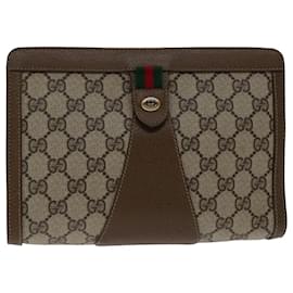 Gucci-GUCCI GG Supreme Web Sherry Line Clutch Bag PVC Beige 89 01 032 Auth yk11325-Beige