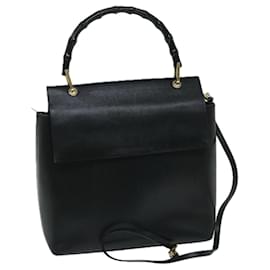 Gucci-GUCCI Bamboo Hand Bag Leather Black 001 1886 Auth ar11552-Black