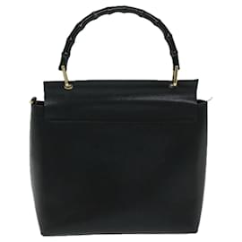 Gucci-GUCCI Bamboo Hand Bag Leather Black 001 1886 Auth ar11552-Black