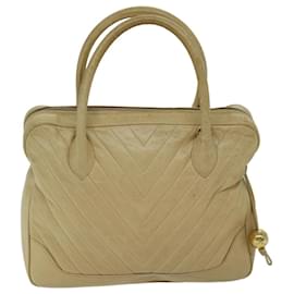 Chanel-CHANEL V Stitch Hand Bag Lamb Skin 2way Beige CC Auth bs12916-Beige