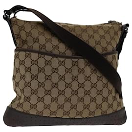 Gucci-GUCCI GG Canvas Umhängetasche Beige 145857 Auth 68587-Beige