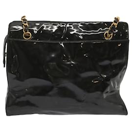 Chanel-CHANEL Chain Shoulder Bag Enamel Black CC Auth bs12655-Black
