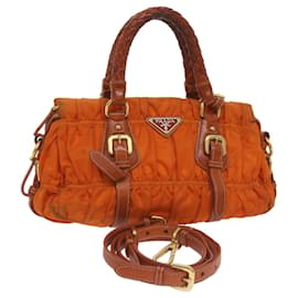 Prada-Borsa a mano Prada in nylon 2modo Orange Auth bs12509-Arancione