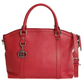 Gucci-Gucci Gucci shoulder shopper bag in coral red grained leather-Red