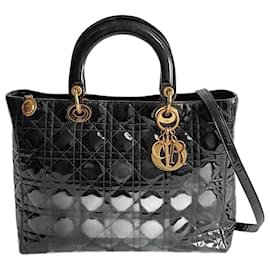 Dior-Dior Christian Dior Lady Dior Grande shoulder bag in black patent leather-Black