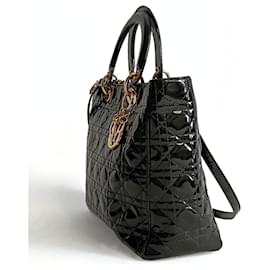 Dior-Dior Christian Dior Lady Dior Grande shoulder bag in black patent leather-Black