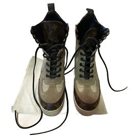 Louis Vuitton Laureate ankle boots beige nylon size 37 Beige