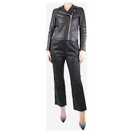 Enes-Black leather trousers - size UK 12-Black