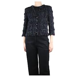 Chanel-Black button-up textured frayed jacket - size UK 12-Black