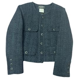 Chanel-Chaqueta de tweed uniforme de Chanel talla 38-Azul