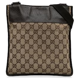 Gucci-Bandolera plana de lona con GG marrón de Gucci-Castaño,Beige