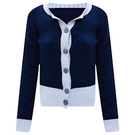 Chanel-Cardigan in cashmere con bottoni regali CC-Blu navy