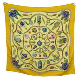 Hermès-NINE HERMES FOULARD WHATEVER THE BOTTLE PROVIDED WE HAVE DRUNK SCARF-Yellow