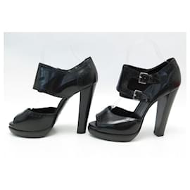 Hermès-HERMES SHOES SANDALS WITH BUCKLES WITH HEELS 39 BLACK LEATHER + SHOES BOX-Black
