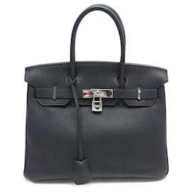 Hermès-SAC A MAIN HERMES BIRKIN 30 EN CUIR TOGO NOIR PALLADIE LEATHER PURSE HAND BAG-Noir