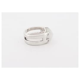 Hermès-HERMES MEDOR MOONSTONE & DIAMOND RING T54 in silver 925 10GR SILVER RING-Silvery