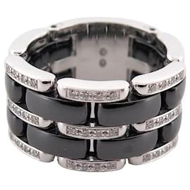 Chanel-CHANEL ULTRA GM J-RING2639 T57 SCHWARZES KERAMIK-GOLD 18k Diamanten 0.6ct Ring-Silber