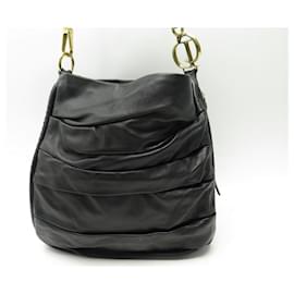 Christian Dior-CHRISTIAN DIOR LIBERTINE HANDBAG IN BLACK LEATHER LEATHER HAND BAG TOTE-Black