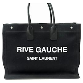 Yves Saint Laurent-NEUF SAC A MAIN SAINT LAURENT RIVE GAUCHE CABAS 499290 EN TOILE NOIRE BAG-Noir