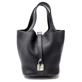 Hermès-NEW HERMES PICOTIN HANDBAG 18 IN BLACK TAURILLON CLEMENCE LEATHER HAND BAG PURSE-Black