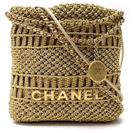 Chanel-NEUF SAC A MAIN CHANEL 22 MINI METIERS D'ART AS3980 BANDOULIERE EN CUIR HAND BAG-Doré